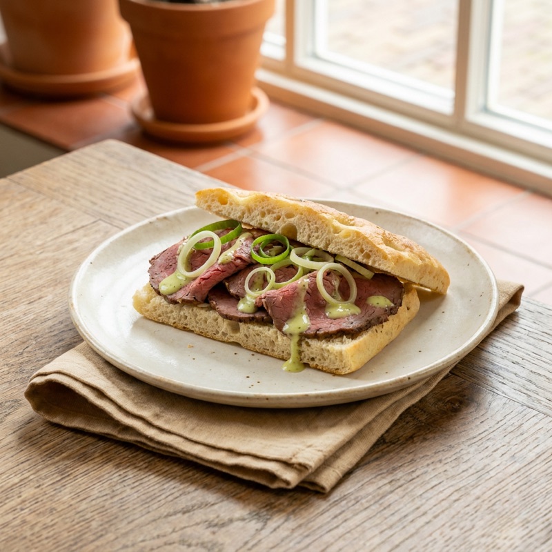 Focaccia gemarineerde rosbief
