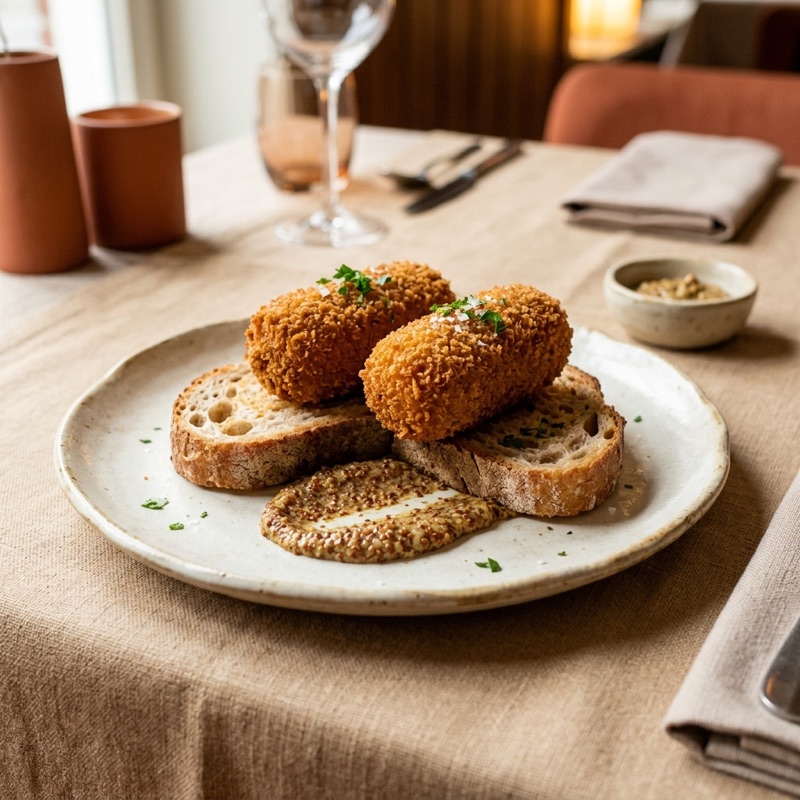 Twee rundvlees-, goulash- of groentekroketten